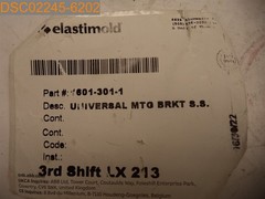 Elastimold Universal Mounting Bracket SS. 1601-301-1, 3rd Shift LX 213