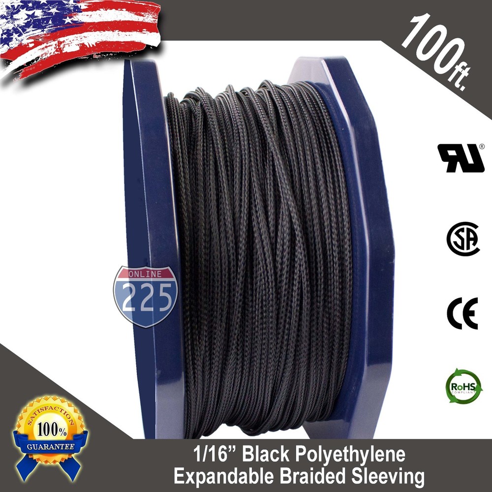 100 FT. 1/16″ Black Expandable Wire Cable Sleeving Sheathing Braided Loom Tubing