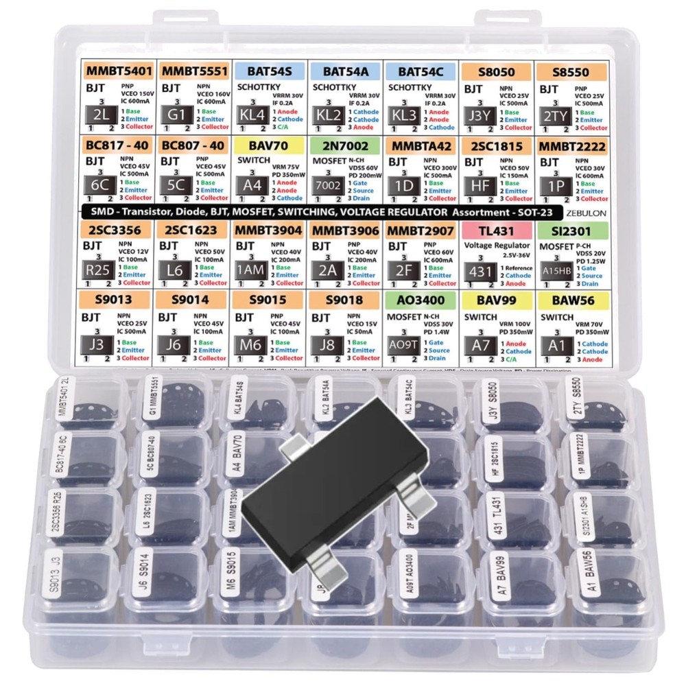 1400 pcs SMD Components Set, Transistors, Diodes, Regulator