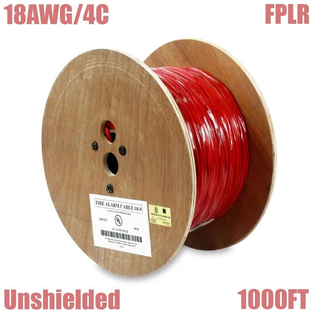 1000FT 18AWG/4C Unshielded Fire Alarm Cable Solid Bare Copper Wire FPLR Cord Red
