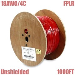 1000FT 18AWG/4C Unshielded Fire Alarm Cable Solid Bare Copper Wire FPLR Cord Red