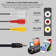 5FT Audio Video AV 3.5mm Aux to 3 RCA Composite Cable for Camera Camcorder to TV