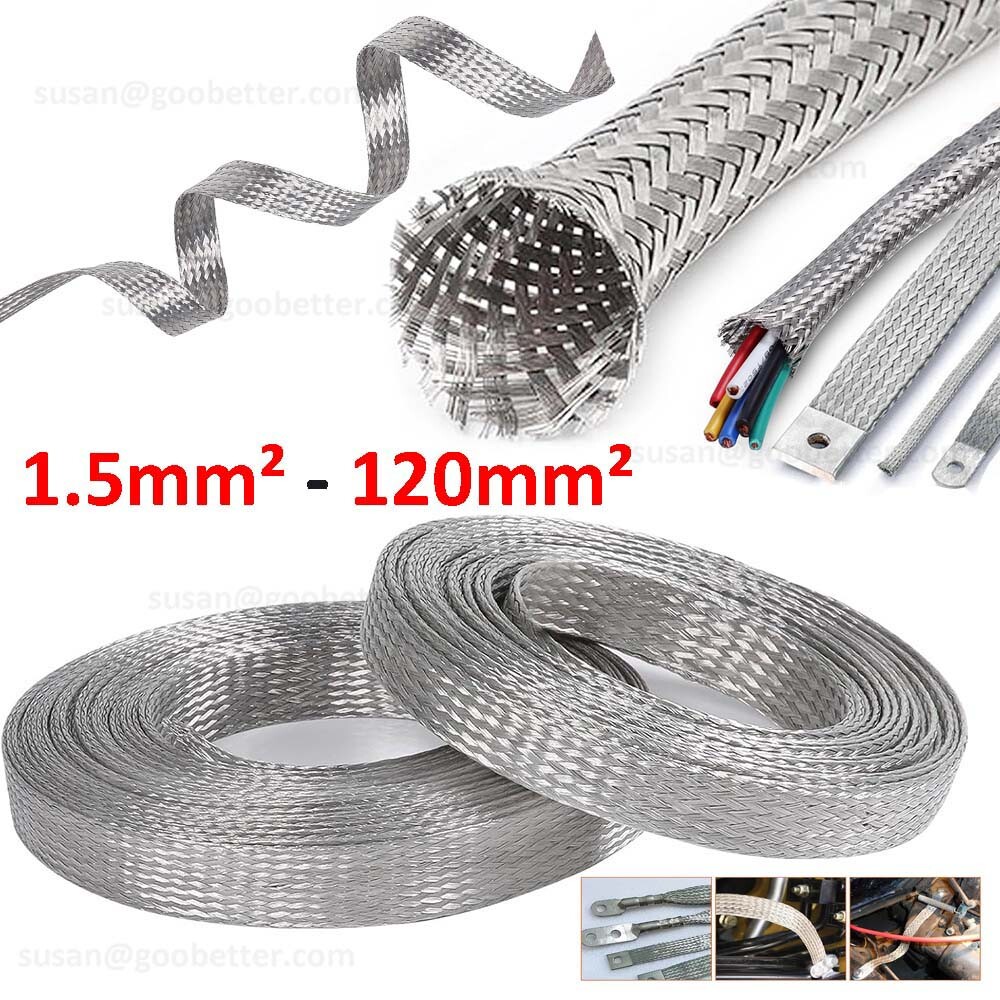 Braided Fabric Cable Flat Tinned Copper Metal Shielding Braided Sleeve Wire