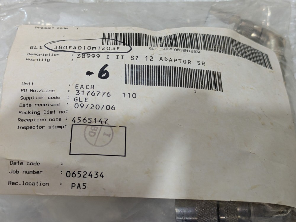 Glenair 380FA010M1203F Backshell Strain Relief Connector Adapter Mil