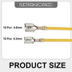 20Pcs Female Spade Crimp Terminal 4.8mm & 6.30mm 20cm Wires, Yellow