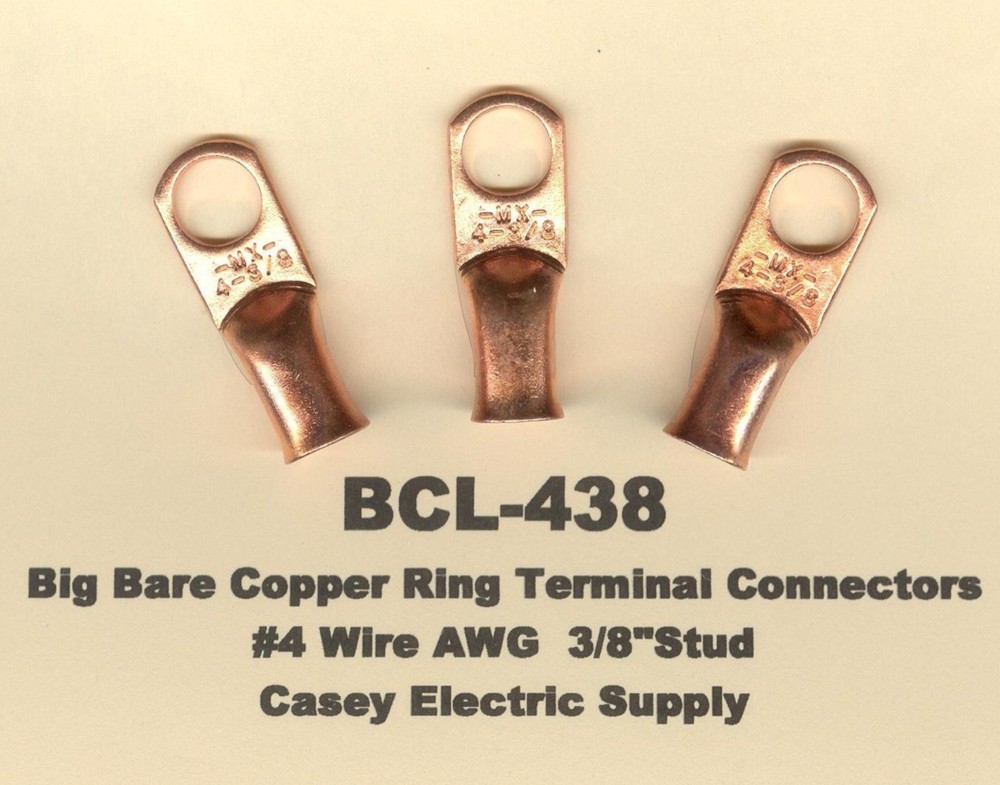 10 Bare Battery Big COPPER Ring Lug Terminal Connector #4 Wire Gauge 3/8″ Stud
