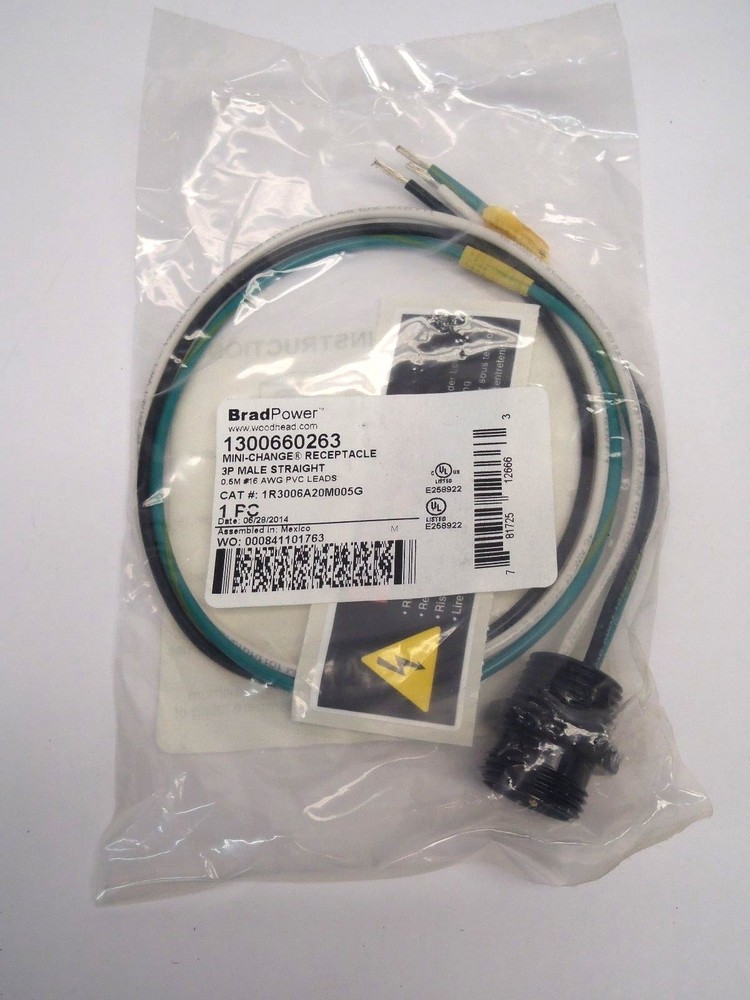 Bradpower Woodhead 1300660263 Mini-Change Receptacle 3P Male Straight