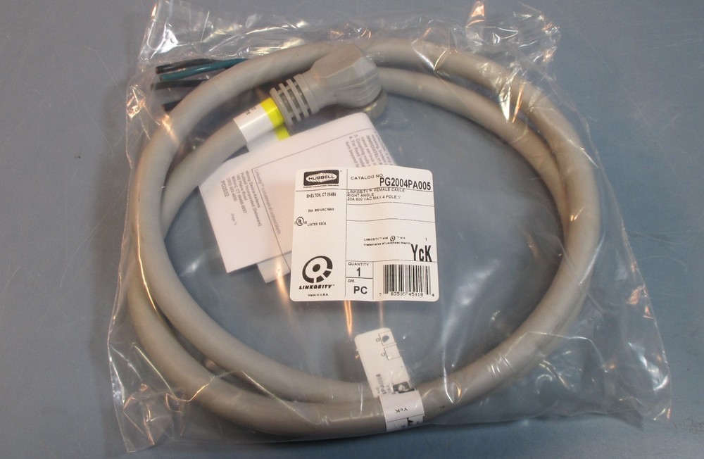 Hubbell PG2004PA005 Linkosity Female Cable Right Angle 20A 600VAC 4 Pole 5′ NIB