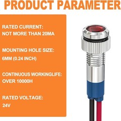 Energy Saving Indicator Light LED 12V 24V 110V 20mA Panel Mount 6mm Hole 5 PCS