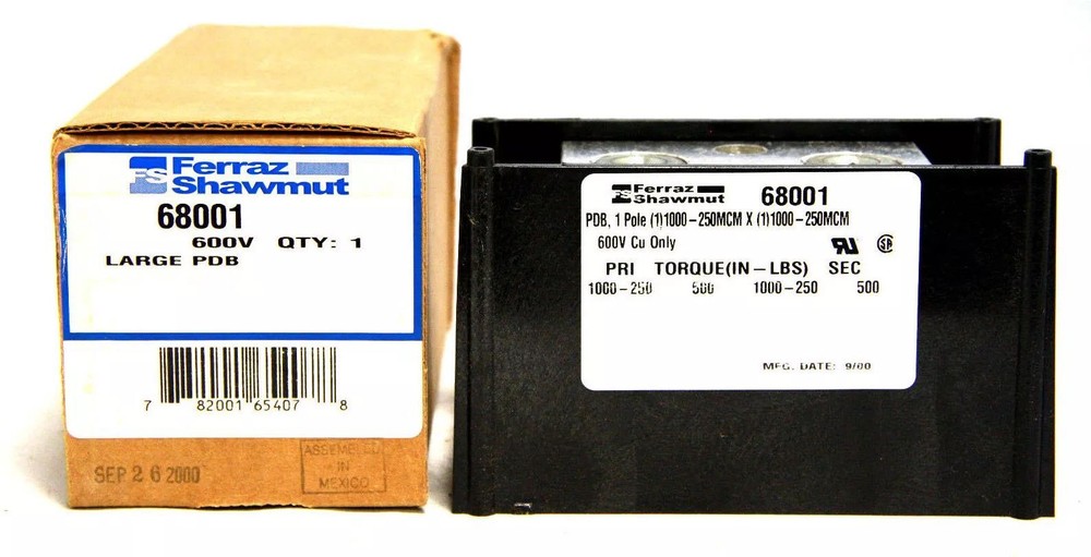 Ferraz Shawmut 68001, PDB 1 Pole Large Power Distribution Block 250MCM 600V, 1pc