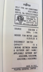 Fujitsu Air-Conditioning Indoor Units Model ASU112RWLQ & ASU9RWLQ For Parts