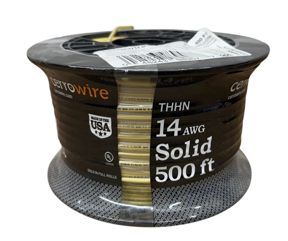 Cerrowire 500 ft. 14 Gauge AWG Yellow Solid Copper Electrical Wire THHN