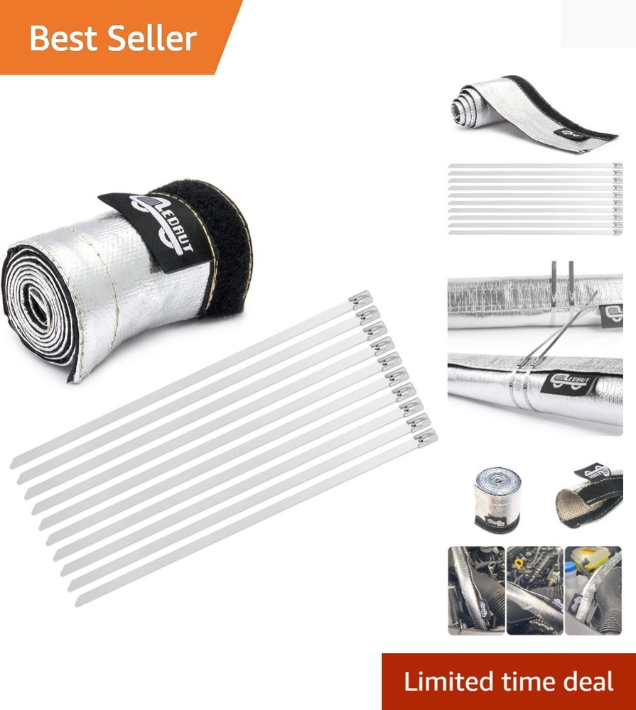 Durable Heat Shield Sleeve 3/4″ I.D. x 3FT with 10 Stainless Steel Zip Ties Set