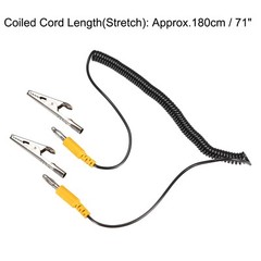 Anti-Static ESD Grounding Cable Coiled Cord w Double Alligator Clip Claw