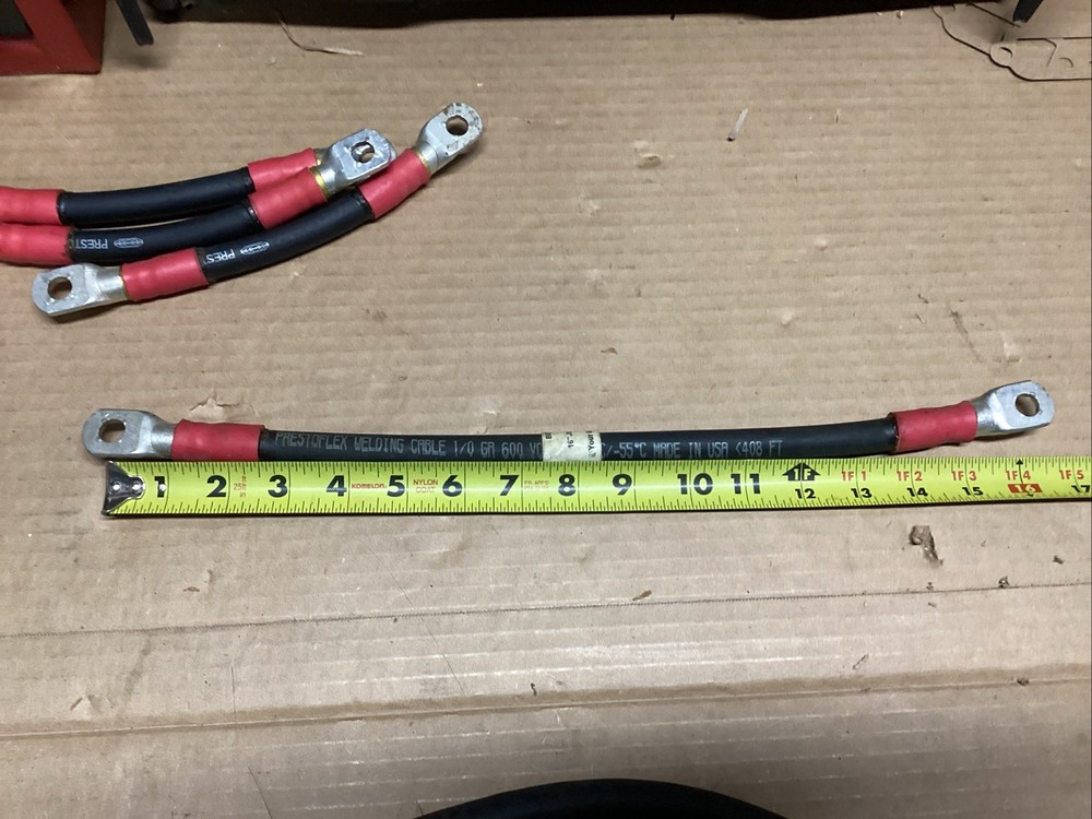 1/0 AWG Gauge Custom Battery Cable Copper 16 Inches Long 3/8 In. Bolt Hole