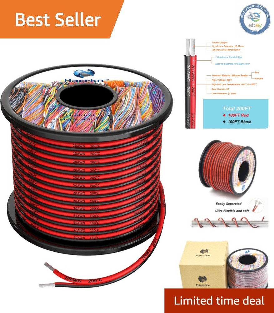 Durable 20 AWG 200ft Silicone Wire | Low Impedance Tinned Copper for Efficiency