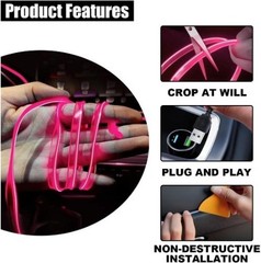 USB Car Neon LED Strip Lights with Sewing Edge, 16FT 5V Interior D Color: Pink