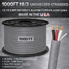 1000FT 18/3 Unshielded Stranded CL3R CMR Security Alarm Control Audio Cable