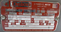 NEW DELCO 2J7634–ZZ AC MOTOR FR56 HP1/2 RPM1740 550V