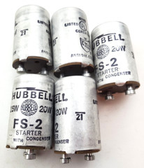 Lot of 5 Hubbell FS-2 Fluorescent Lamp Starters 15/20 Watts With Condenser FS2