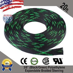 20 FT 3/8″ Black Green Expandable Wire Sleeving Sheathing Braided Loom Tubing US