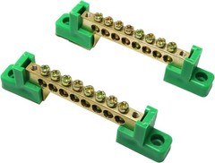 8 Position Brass Terminal Block Bus Bar, 2pcs Grounding Strip