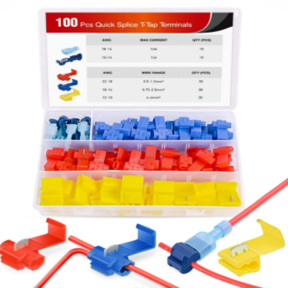 100PCS T-Tap Wire Connectors Kit Quick Splice Solderless Electrical Terminals 22