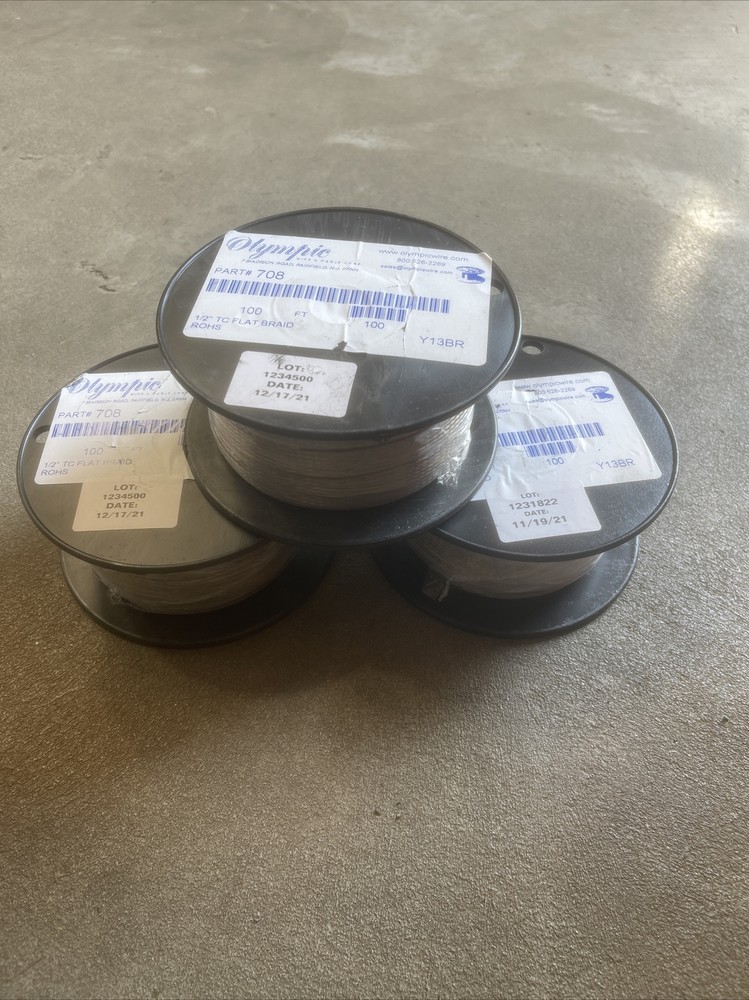 3 Rolls Of olympic wire 1/2″ tinned copper flat braid 100’