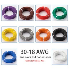 18-30 AWG Silicone Ultra Flexible Cable Tinned Copper Test Wire Colours Multiple