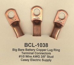 5 Big Bare Battery COPPER Lug Ring Terminal Connector #1/0 Wire Gauge 3/8″ Std