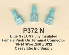 25 Blue NYLON Insulated FEMALE Push On QD Terminal Connectors #16-14 Wire Gauge