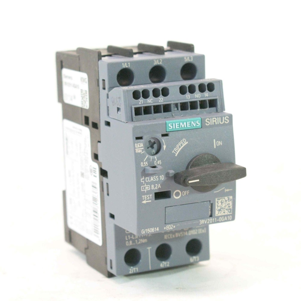 Siemens Circuit Breaker 0.45…0.63A 3RV2011-0GA10 + 3RV2901-2E -used-