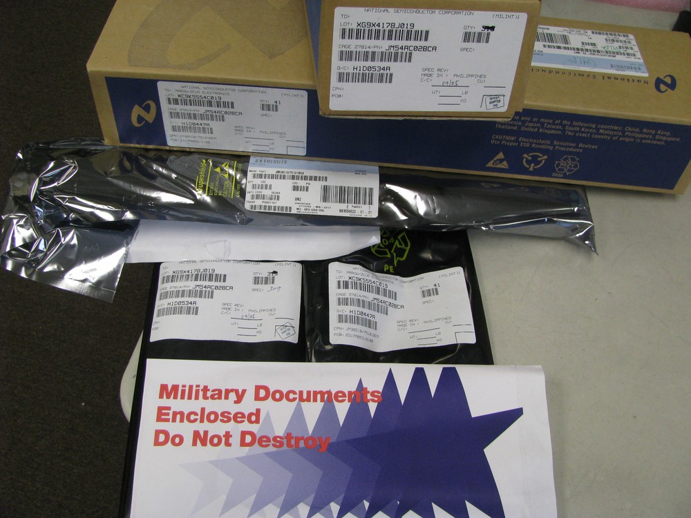 NATIONAL SEMI JM38510/75101BCA MICROCIRCUIT MFG CERTS NSN: 5962-01-382-4806