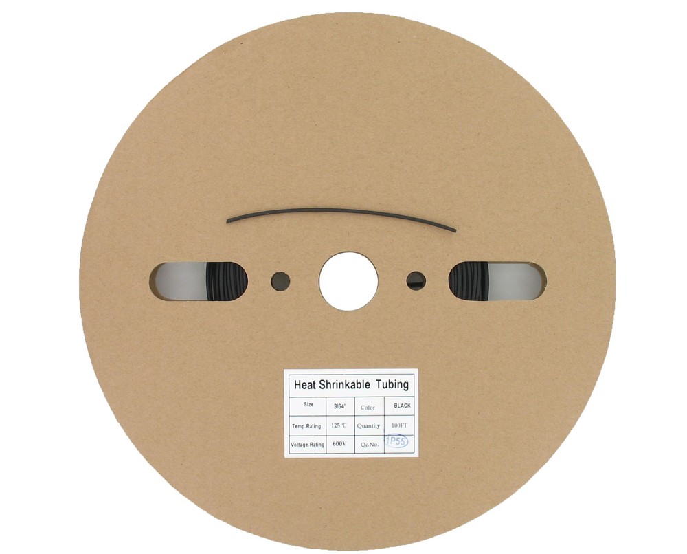100 Ft 3/64″ ID (1.2mm) Black Polyolefin Heat Shrink Halogen-Free RoHS cULus