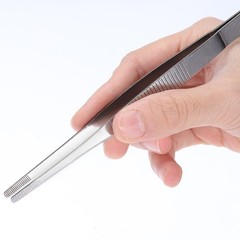 2 Pcs 7-Inch Stainless Steel Straight Blunt Tweezers with Serrated Tip Polish