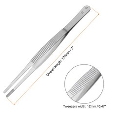 2 Pcs 7-Inch Stainless Steel Straight Blunt Tweezers with Serrated Tip Polish