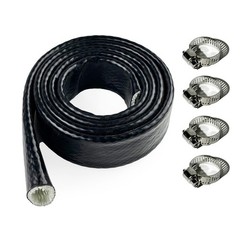 1″ ID Heat Shield Fire Sleeve Silicone Coated Fiberglass with 4 Clamps – 5FT Aut