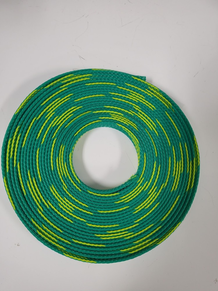 10 FEET 1/2″ GREEN WITH YELLOW STRIPE PET EXPANDO SLEEVING BRAID