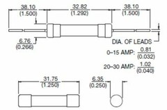 25 Bussmann MDL-V-30 Fuses Axial Solder Leads, 30A Glass Cartridge 1/4″ x 1-1/4″