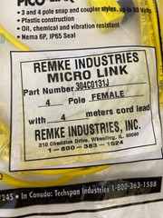 Remke 304C0131J Single Key Plug Assembly,PVC,Female 90 Deg,4 Pole, 13.1′,22 AWG