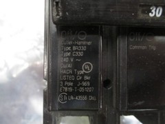 GENERAL ELECTRIC BR330, C330, 3 Pole Circuit Breaker, 240 VAC, 30 AMP, J-969