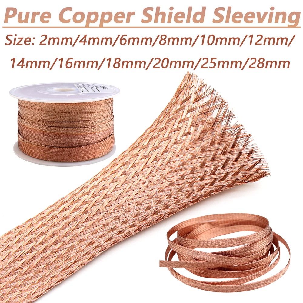 Pure Copper Expandable Metal Braided Shield Cable Sleeving Tube 2mm/4mm/6mm-28mm