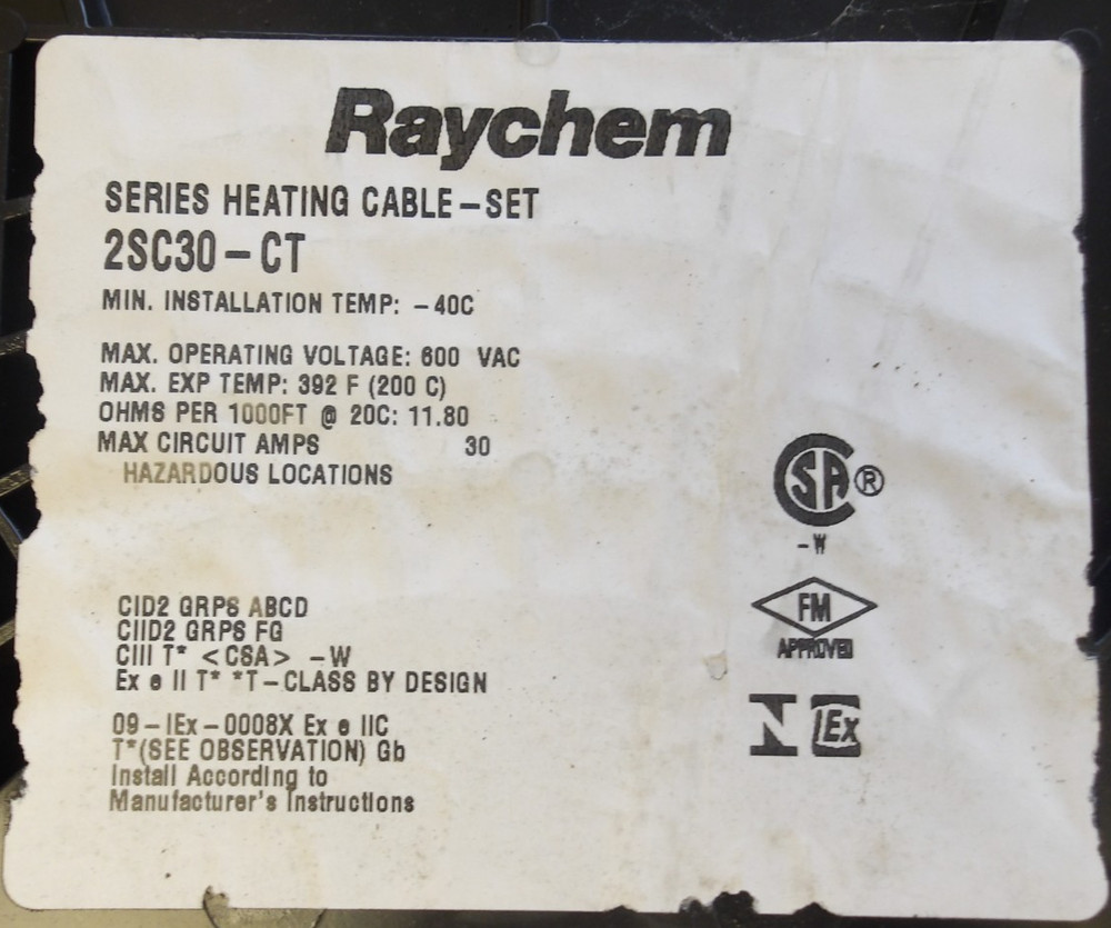 RAYCHEM SERIES HEATING CABLE-SET 680FT P/N: 2SC30 680FT SPOOL