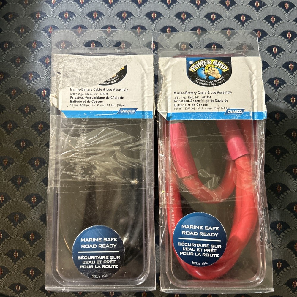 2 Marine Battery Cable And Lug Assembly 3/8” 4ga 24” Long Ground + Power Cables