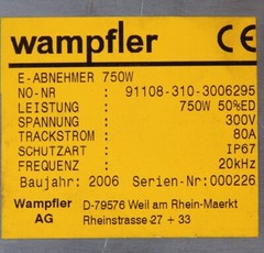 Conductix Steamer 91108-310-3006295 IPT Rail Electric Pickup 750W -used-