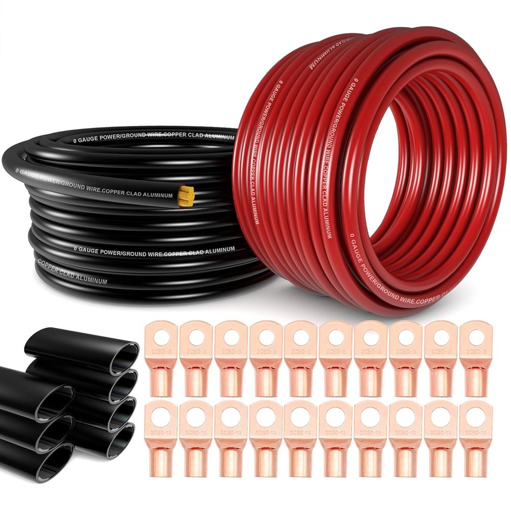 1/0 Gauge Wire(20ft Each – Red/Black) Copper Clad Aluminum CCA – Primary 40FT
