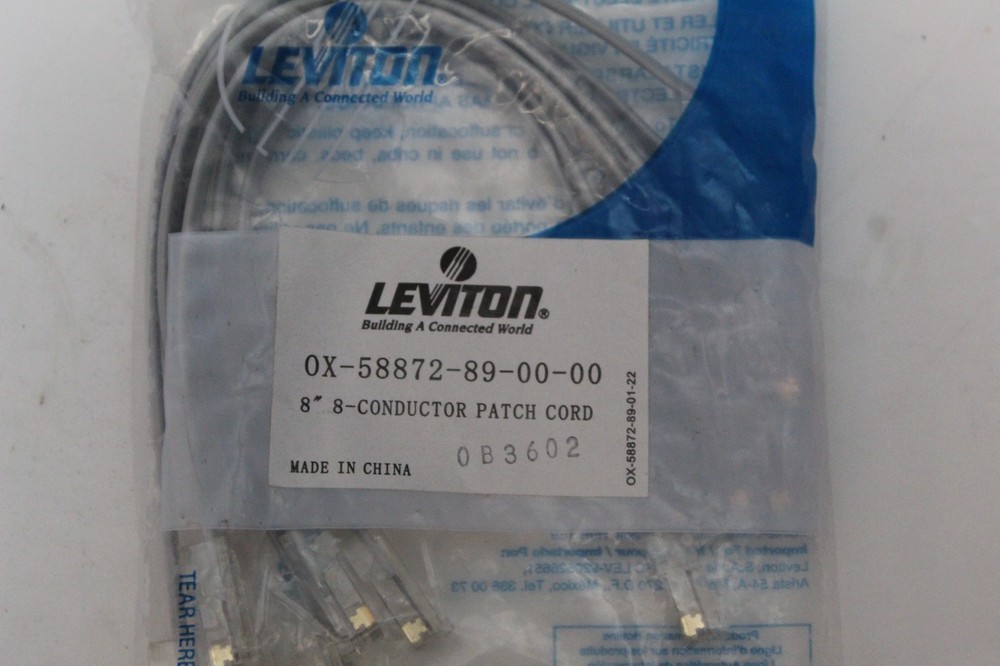 LOT 2 BAGS Leviton Gray 8″ 8-Wire Modular Line Conductor Cord Patch OX-58872-89