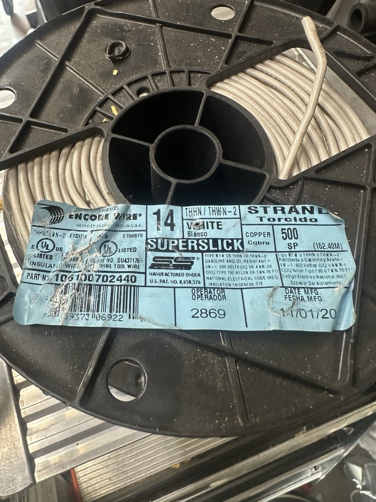 Encore Wire 106100702440 Superslick White Copper Wire 14 Awg 500ft 600v