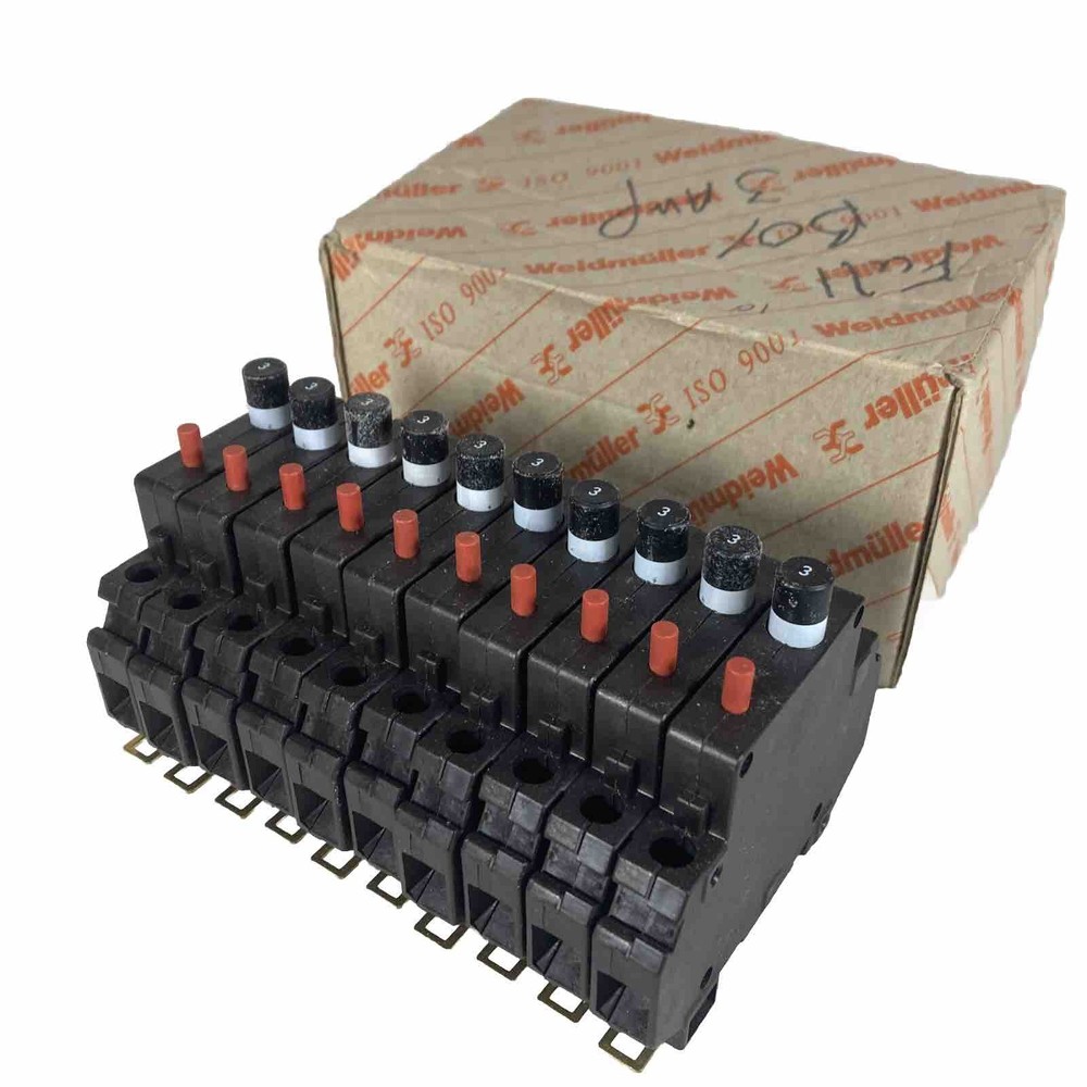 Box of 10 – Weidmuller Circuit Breakers 910170, 3A, AC250V, DC65V – Brand New