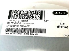 0.18R, 1W, 2512, 1%, 100ppm, 200V, R18, 0R18, 0.18Ohm, ASJ, CR63-R180F, 50 Pack